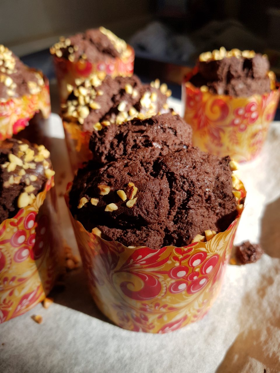 Dark chocolate muffins with dark chocolate chips